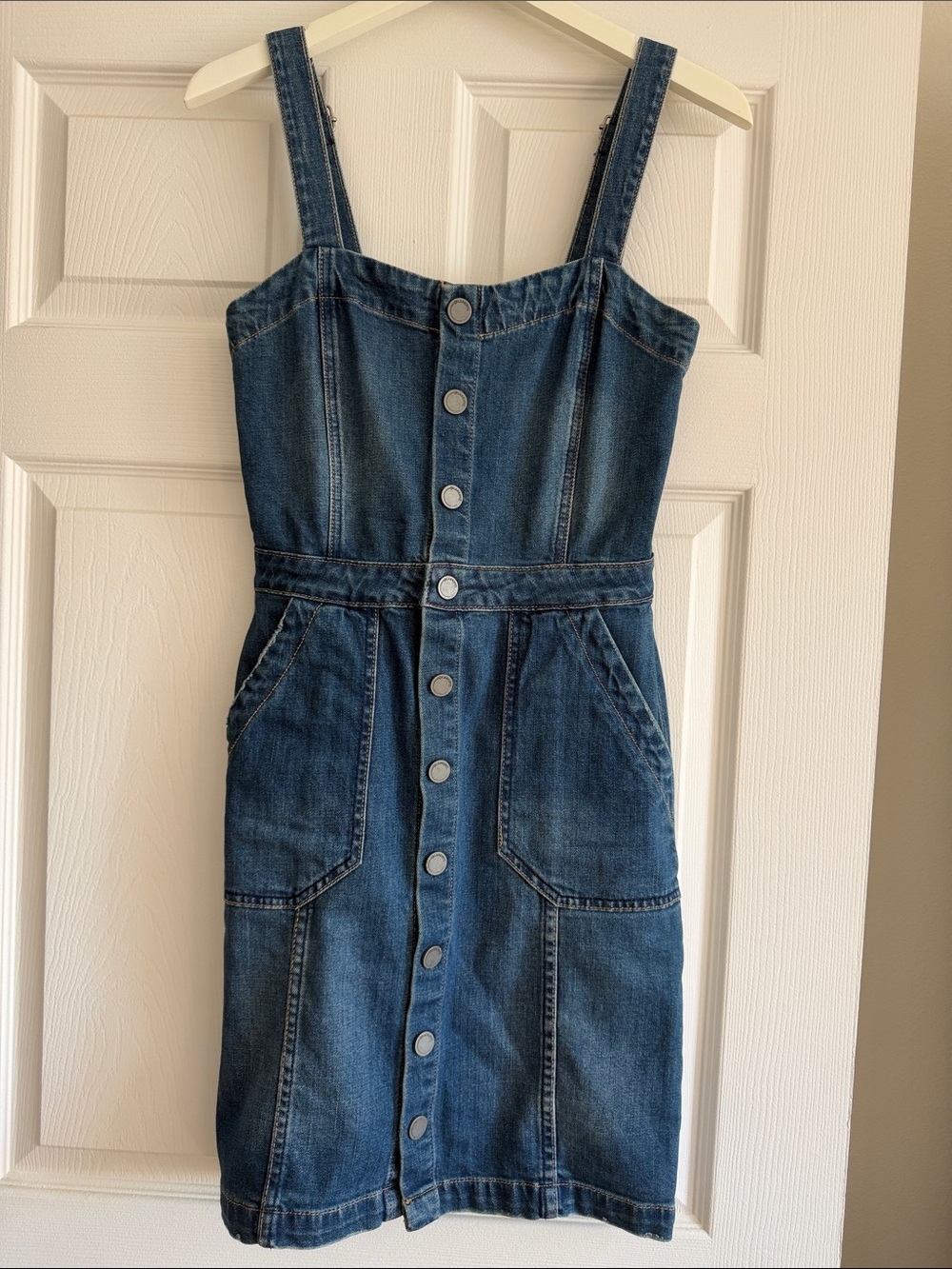 Blank NYC Dark Blue Denim Mini Dress with Snap Front Buttons